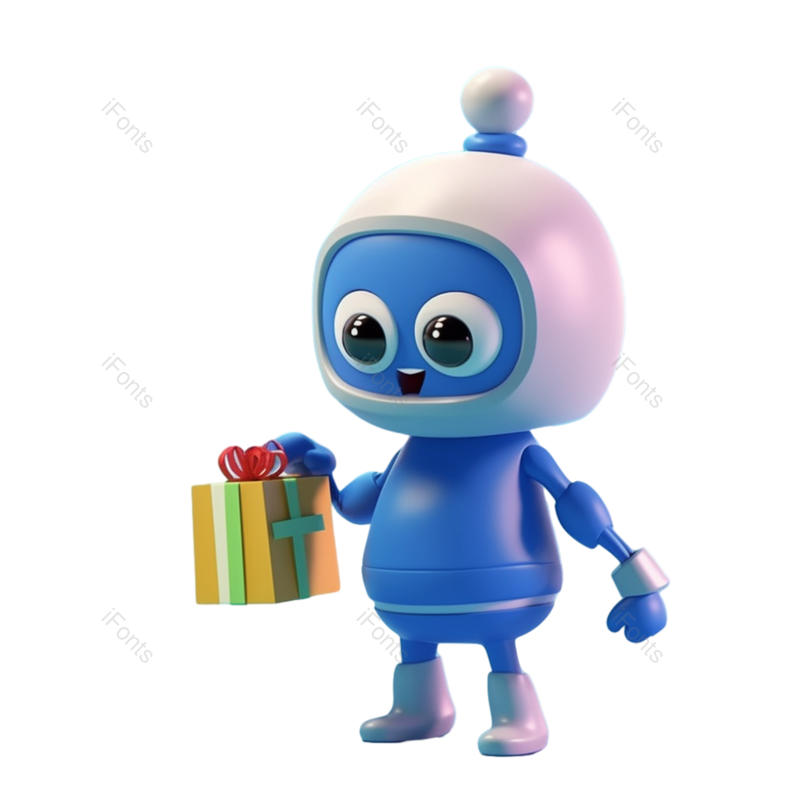 插画图片,机器人元素,可爱风PNG,蓝色背景免抠素材